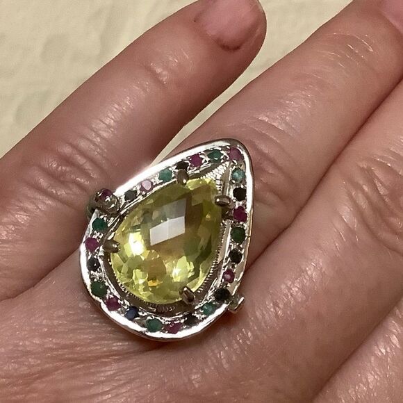 NWOT sterling SILVER 929 CITRINE/EMERALD/RUBY/BLUE SAPPHIRE WOMAN RING SIZE - Picture 3 of 9